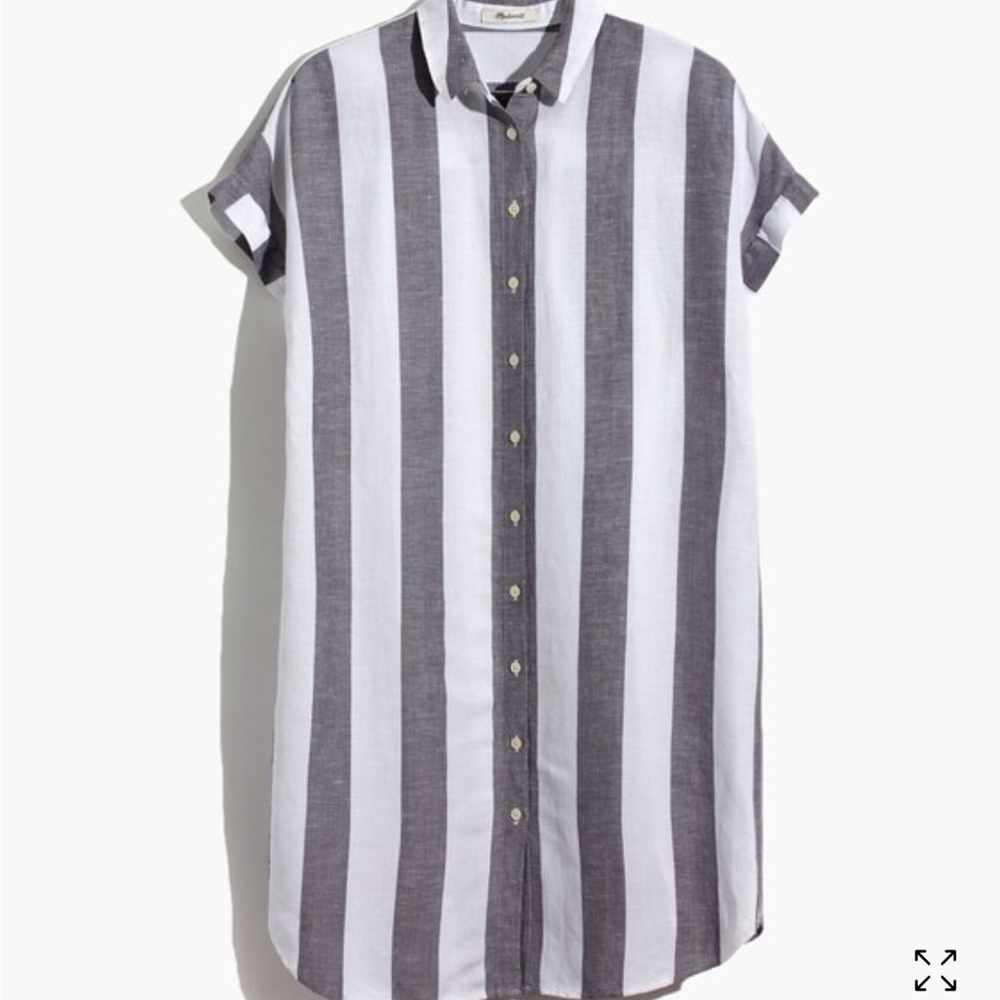 Madewell White and Gray Vertical-Stripe Shirt Dress